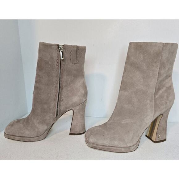 SAM EDELMAN JAYE PLATFORM ANKLE BOOTS HEELS TAUPE SUEDE WOMEN'S SZ 7. 5 B - Picture 4 of 11